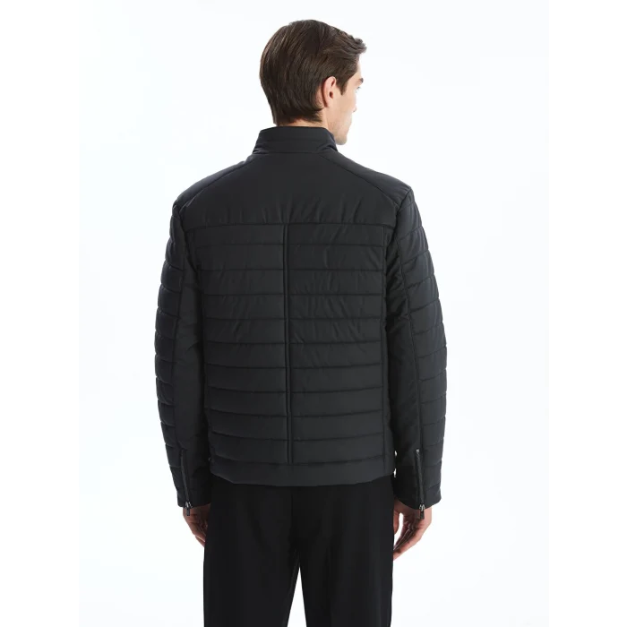 LCW Vision Siyah Slim Fit Dik Yaka Erkek Deri Görünümlü Mont