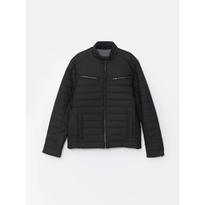 LCW Vision Siyah Slim Fit Dik Yaka Erkek Deri Görünümlü Mont