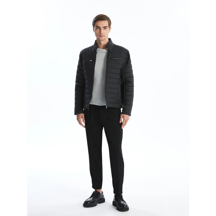 LCW Vision Siyah Slim Fit Dik Yaka Erkek Deri Görünümlü Mont