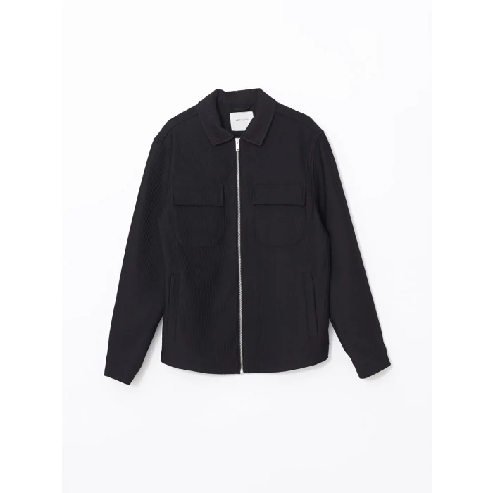 LCW Vision Siyah Slim Fit Gömlek Yaka Erkek Mont