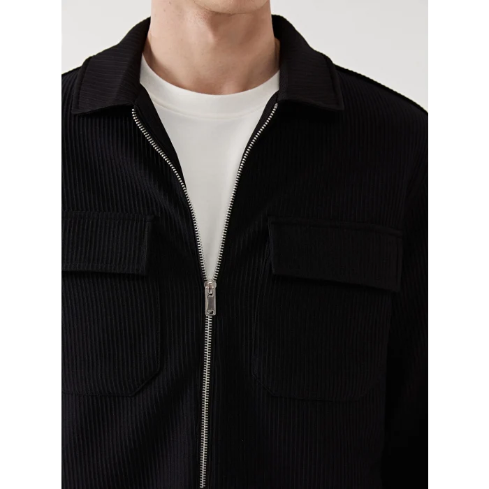 LCW Vision Siyah Slim Fit Gömlek Yaka Erkek Mont