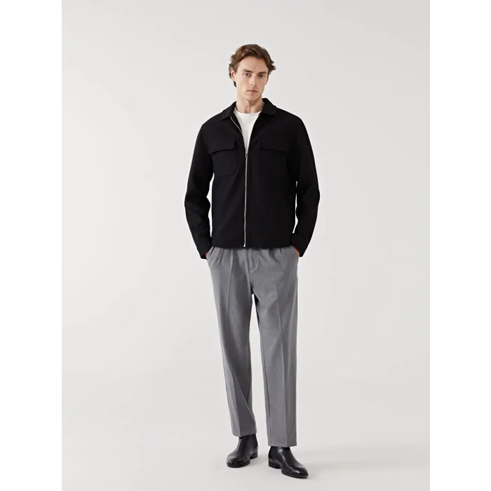 LCW Vision Siyah Slim Fit Gömlek Yaka Erkek Mont