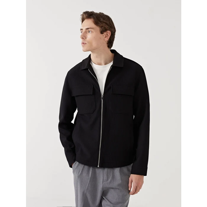 LCW Vision Siyah Slim Fit Gömlek Yaka Erkek Mont