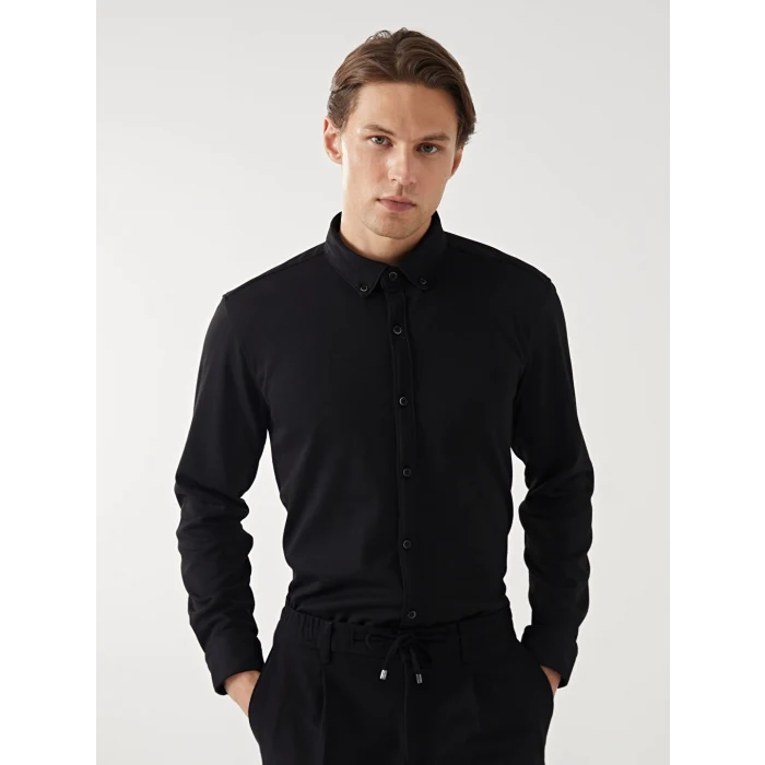 LCW Vision Siyah Slim Fit Uzun Kollu Erkek Gömlek