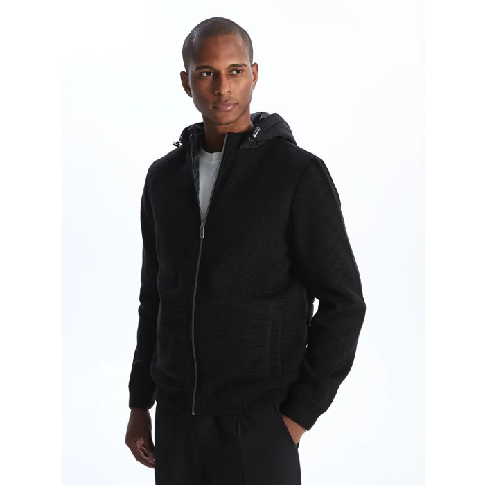 LCW Vision Siyah Standart Kalıp Kapüşonlu Erkek Triko Hırka