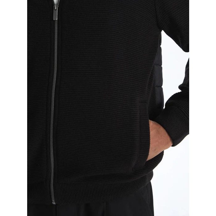 LCW Vision Siyah Standart Kalıp Kapüşonlu Erkek Triko Hırka