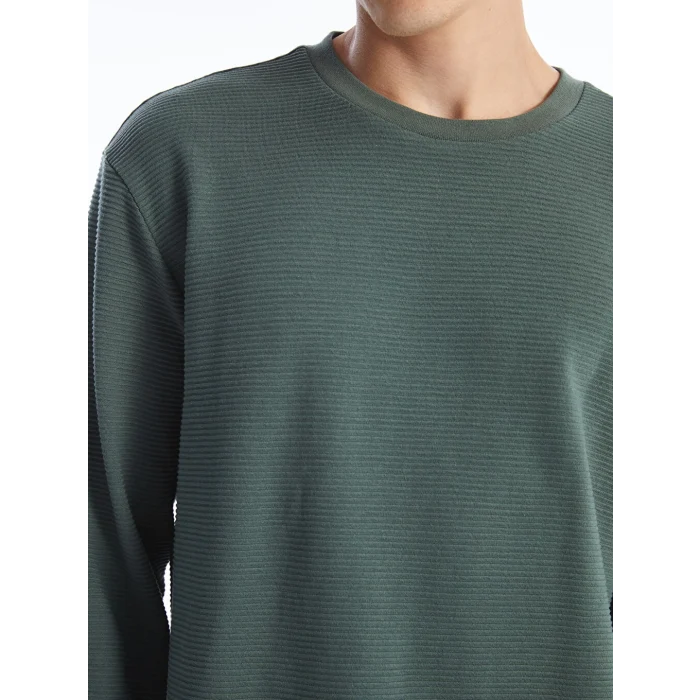 LCW Vision Yeşil Bisiklet Yaka Uzun Kollu Erkek Dokulu Sweatshirt