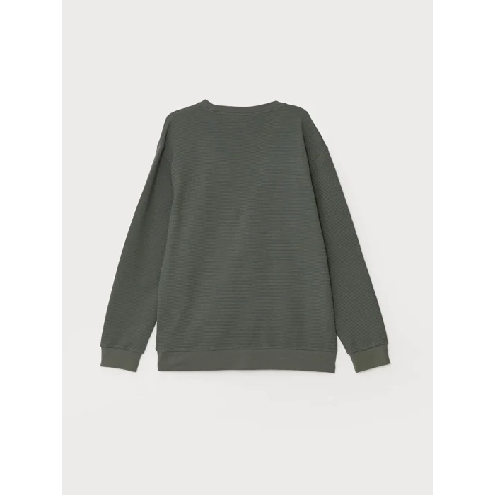 LCW Vision Yeşil Bisiklet Yaka Uzun Kollu Erkek Dokulu Sweatshirt