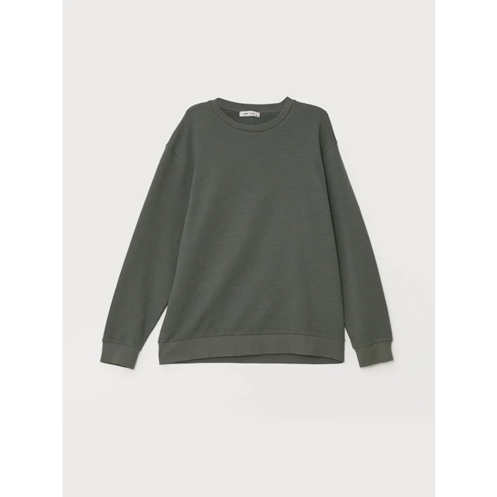 LCW Vision Yeşil Bisiklet Yaka Uzun Kollu Erkek Dokulu Sweatshirt