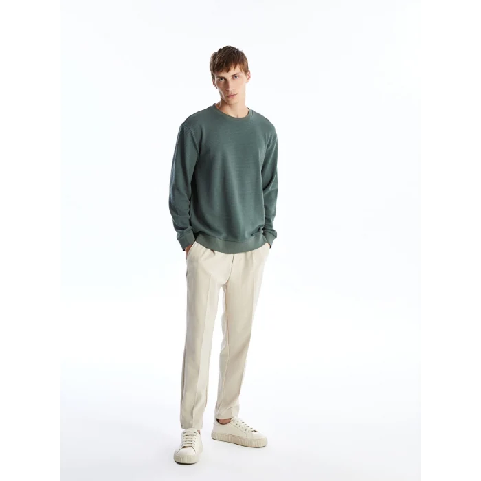 LCW Vision Yeşil Bisiklet Yaka Uzun Kollu Erkek Dokulu Sweatshirt