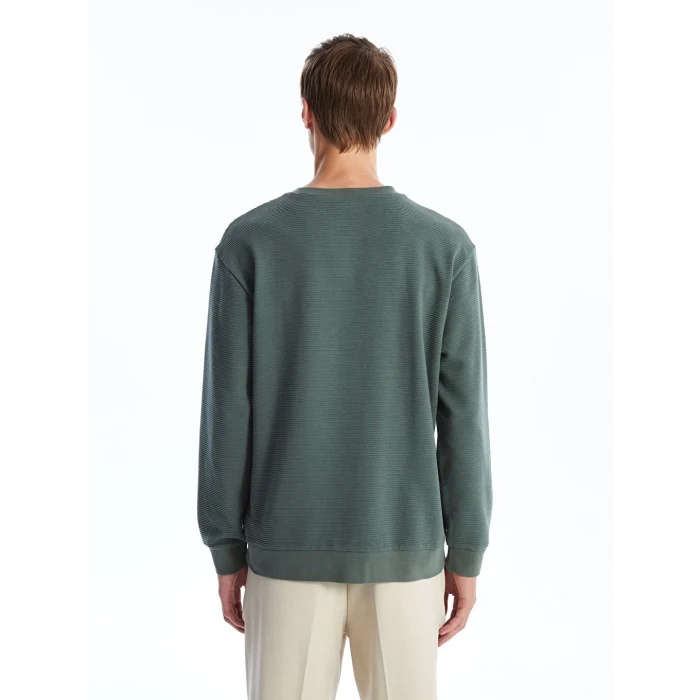 LCW Vision Yeşil Bisiklet Yaka Uzun Kollu Erkek Dokulu Sweatshirt