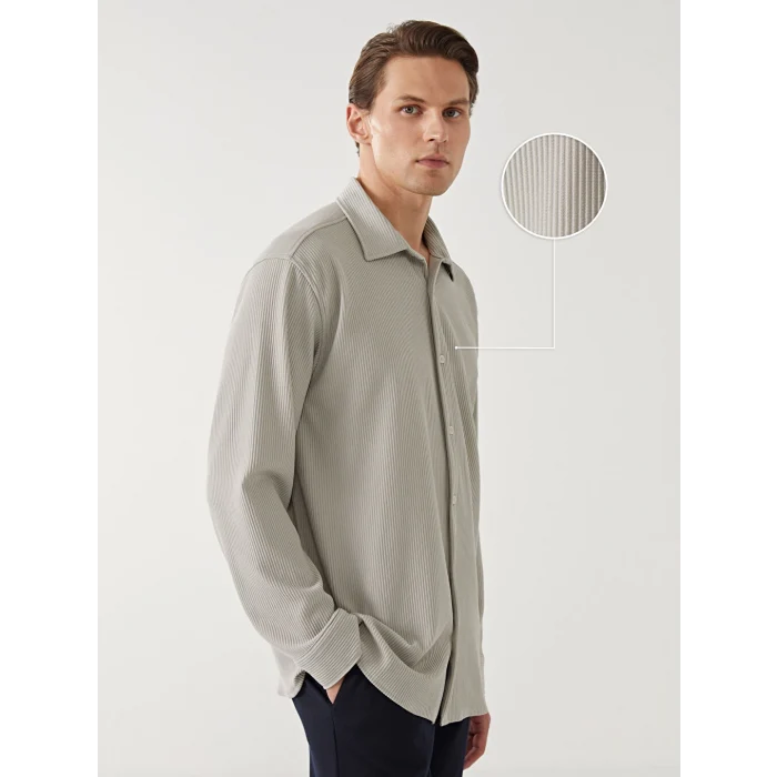 LCW Vision Yeşil Rahat Kalıp Uzun Kollu Erkek Dokulu Gömlek