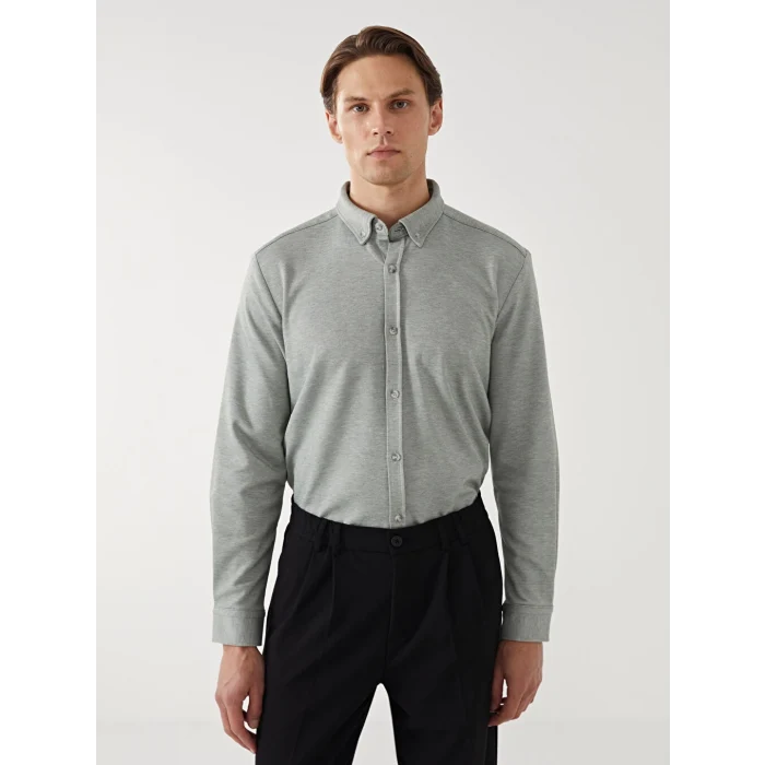 LCW Vision Yeşil Slim Fit Uzun Kollu Erkek Gömlek