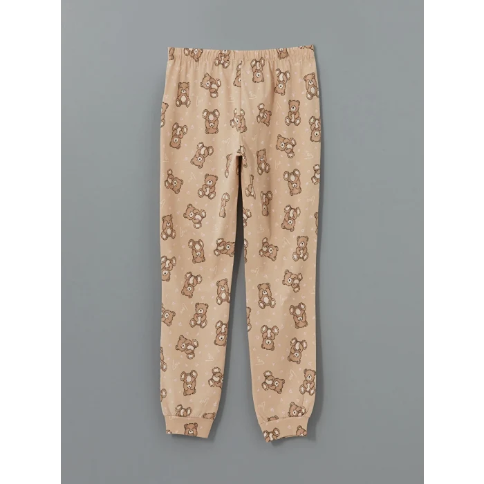 LCW Young Bej Bisiklet Yaka Baskılı Kadın Pijama Takımı