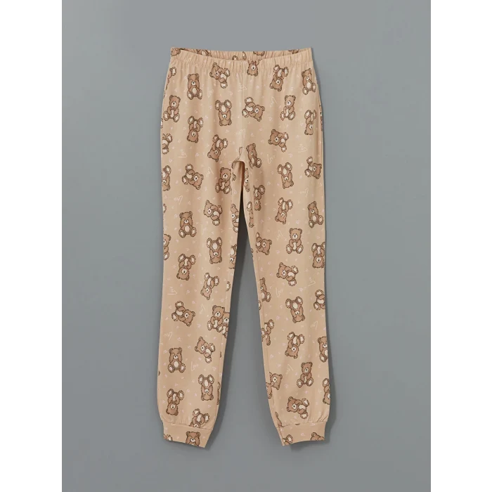 LCW Young Bej Bisiklet Yaka Baskılı Kadın Pijama Takımı