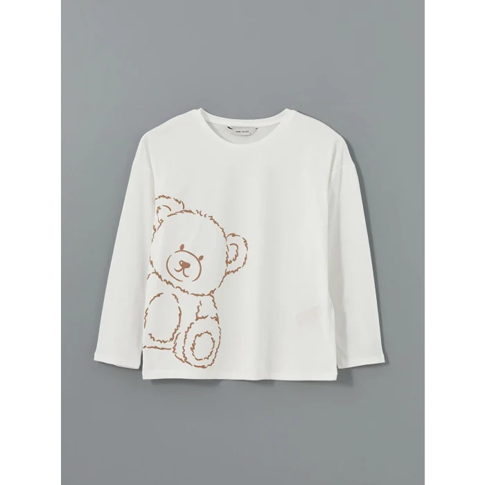 LCW Young Bej Bisiklet Yaka Baskılı Kadın Pijama Takımı