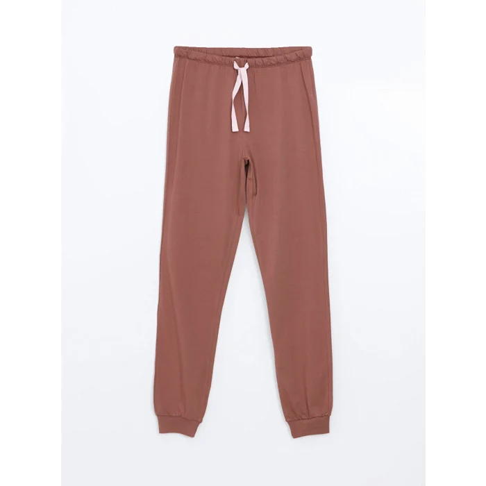 LCW Young Kahverengi Bisiklet Yaka Baskılı Kadın Pijama Takımı