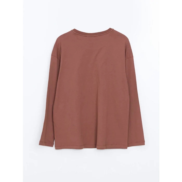 LCW Young Kahverengi Bisiklet Yaka Baskılı Kadın Pijama Takımı