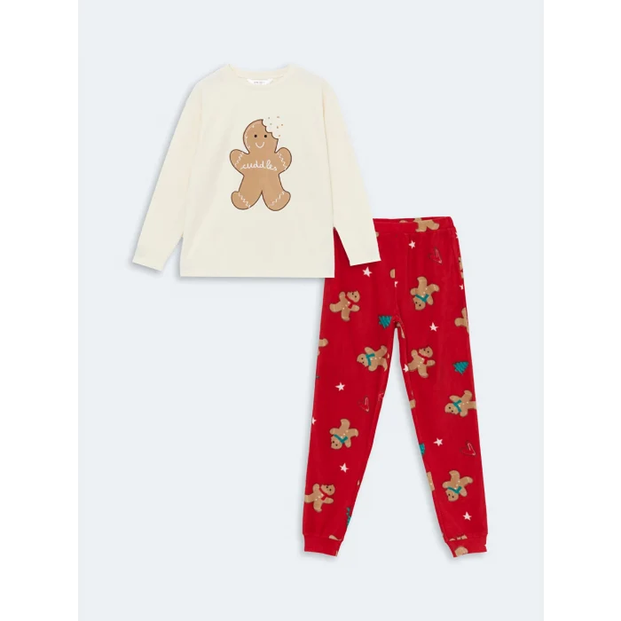LCW Young Kırmızı Bisiklet Yaka Yılbaşı Temalı Kadın Pijama Takımı