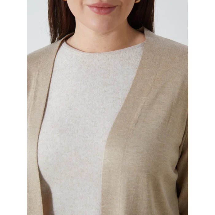 LCWAIKIKI Basic Bej Şal Yaka Düz Uzun Kollu Kadın Triko Hırka