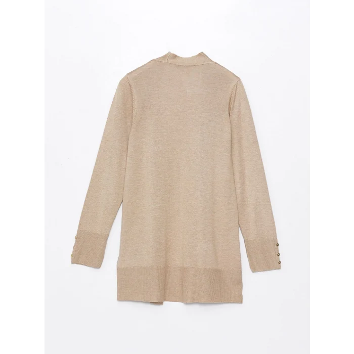 LCWAIKIKI Basic Bej Şal Yaka Düz Uzun Kollu Kadın Triko Hırka