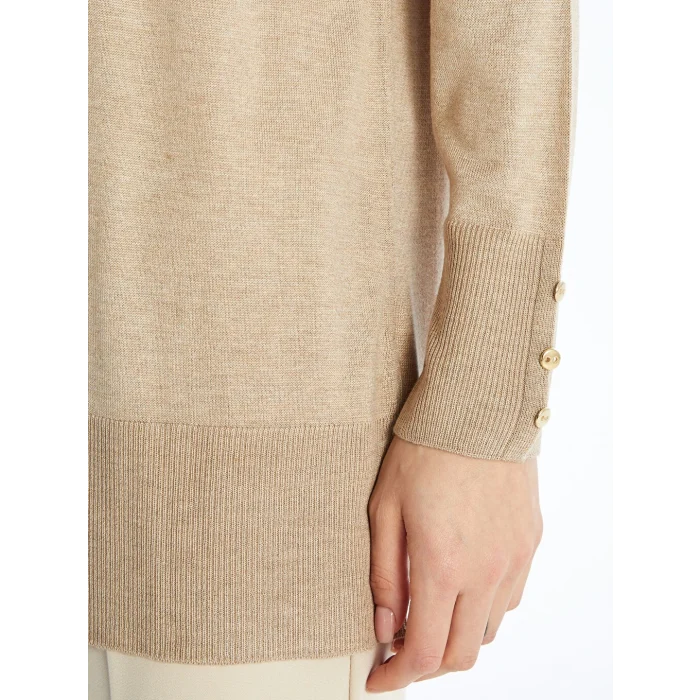 LCWAIKIKI Basic Bej Şal Yaka Düz Uzun Kollu Kadın Triko Hırka