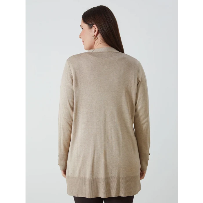 LCWAIKIKI Basic Bej Şal Yaka Düz Uzun Kollu Kadın Triko Hırka
