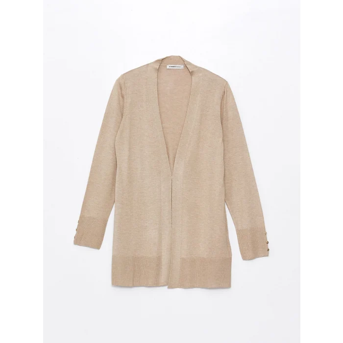 LCWAIKIKI Basic Bej Şal Yaka Düz Uzun Kollu Kadın Triko Hırka