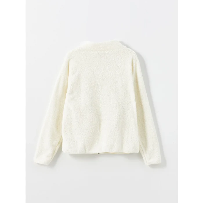 LCWAIKIKI Basic Ekru Dik Yaka Pelüş Kadın Fermuarlı Sweatshirt