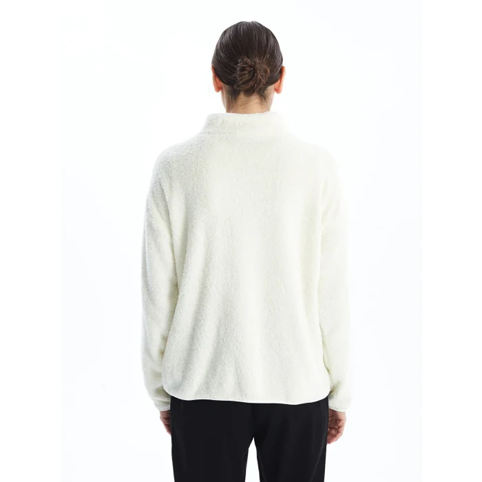 LCWAIKIKI Basic Ekru Dik Yaka Pelüş Kadın Fermuarlı Sweatshirt