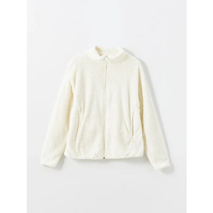 LCWAIKIKI Basic Ekru Dik Yaka Pelüş Kadın Fermuarlı Sweatshirt