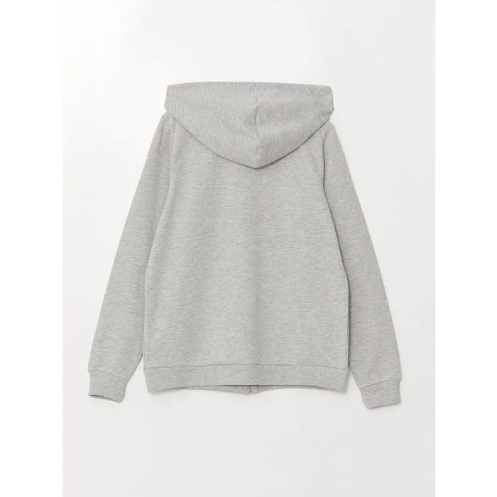 LCWAIKIKI Basic Gri Kapüşonlu Düz Uzun Kollu Kadın Fermuarlı Sweatshirt