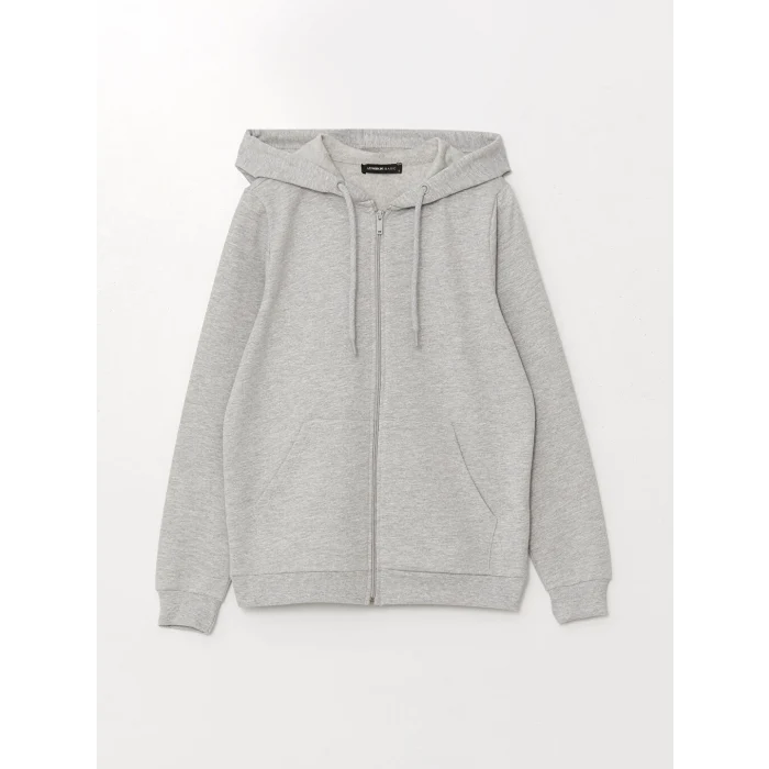 LCWAIKIKI Basic Gri Kapüşonlu Düz Uzun Kollu Kadın Fermuarlı Sweatshirt