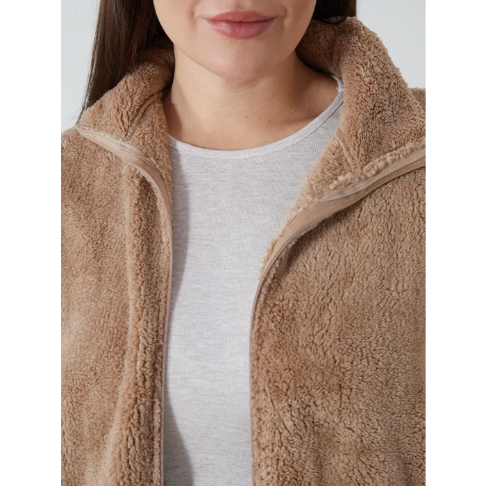 LCWAIKIKI Basic Kahverengi Dik Yaka Pelüş Kadın Fermuarlı Sweatshirt