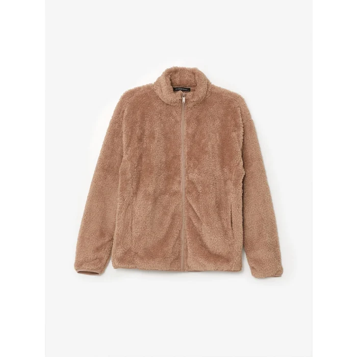 LCWAIKIKI Basic Kahverengi Dik Yaka Pelüş Kadın Fermuarlı Sweatshirt