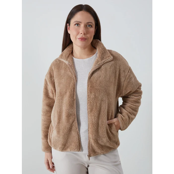 LCWAIKIKI Basic Kahverengi Dik Yaka Pelüş Kadın Fermuarlı Sweatshirt