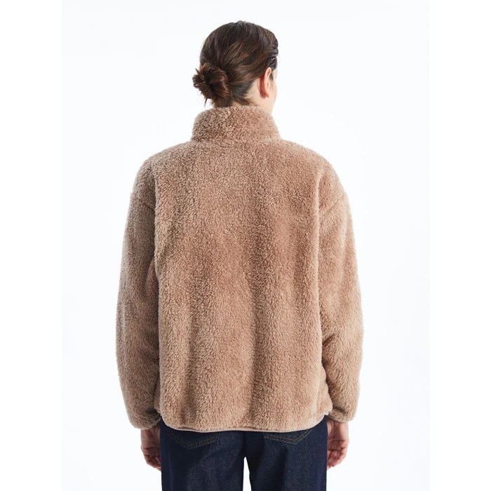 LCWAIKIKI Basic Kahverengi Dik Yaka Pelüş Kadın Fermuarlı Sweatshirt