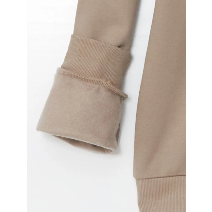 LCWAIKIKI Basic Kahverengi Kapüşonlu Düz Uzun Kollu Kadın Fermuarlı Sweatshirt