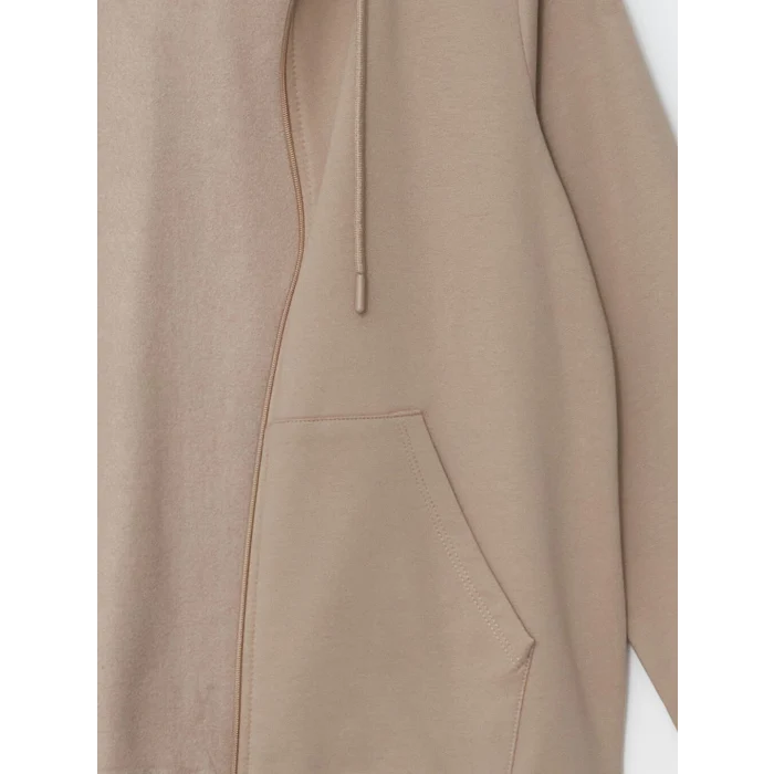 LCWAIKIKI Basic Kahverengi Kapüşonlu Düz Uzun Kollu Kadın Fermuarlı Sweatshirt