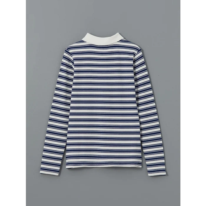 LCWAIKIKI Basic Lacivert Polo Yaka Çizgili Kadın Tişört