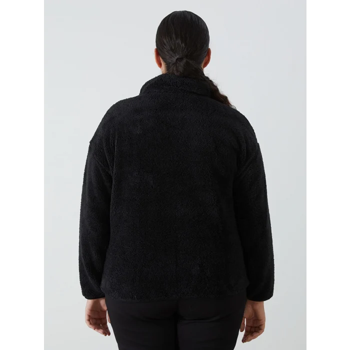 LCWAIKIKI Basic Siyah Dik Yaka Pelüş Kadın Fermuarlı Sweatshirt