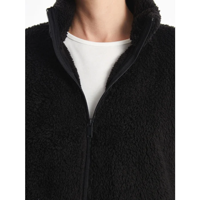 LCWAIKIKI Basic Siyah Dik Yaka Pelüş Kadın Fermuarlı Sweatshirt