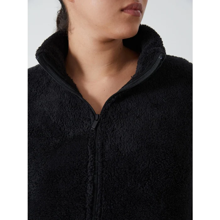 LCWAIKIKI Basic Siyah Dik Yaka Pelüş Kadın Fermuarlı Sweatshirt