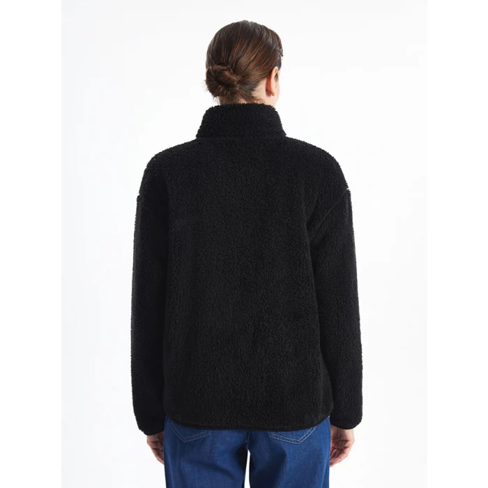 LCWAIKIKI Basic Siyah Dik Yaka Pelüş Kadın Fermuarlı Sweatshirt