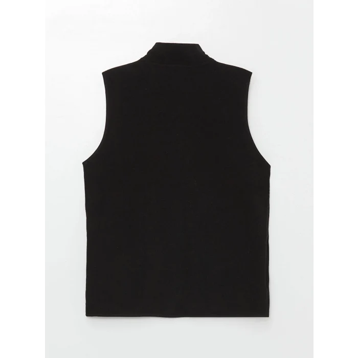 LCWAIKIKI Basic Siyah Kadın Dik Yaka Düz Polar Yelek