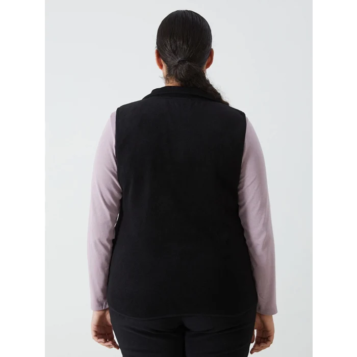 LCWAIKIKI Basic Siyah Kadın Dik Yaka Düz Polar Yelek