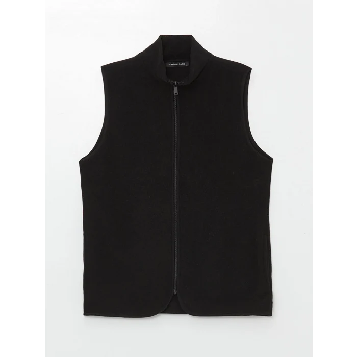 LCWAIKIKI Basic Siyah Kadın Dik Yaka Düz Polar Yelek