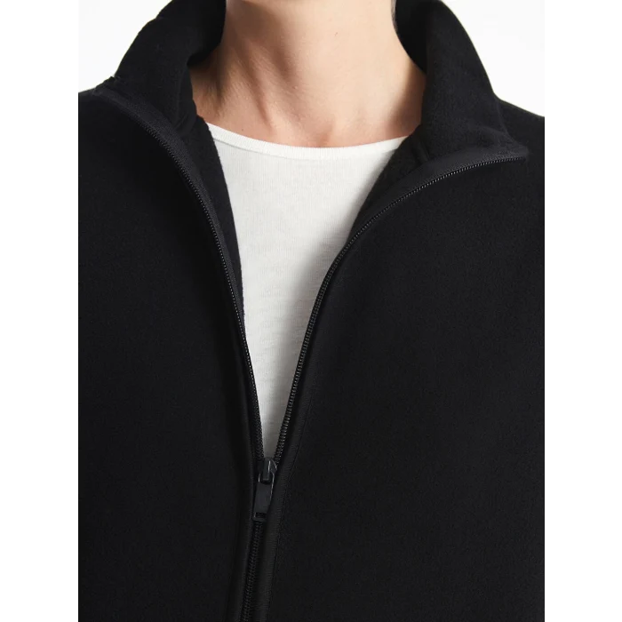 LCWAIKIKI Basic Siyah Kadın Dik Yaka Düz Polar Yelek