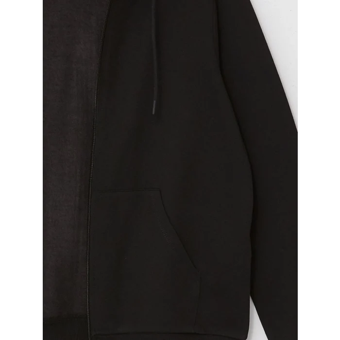 LCWAIKIKI Basic Siyah Kapüşonlu Düz Uzun Kollu Kadın Fermuarlı Sweatshirt