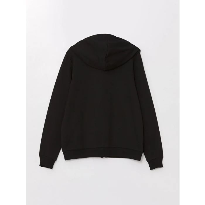 LCWAIKIKI Basic Siyah Kapüşonlu Düz Uzun Kollu Kadın Fermuarlı Sweatshirt